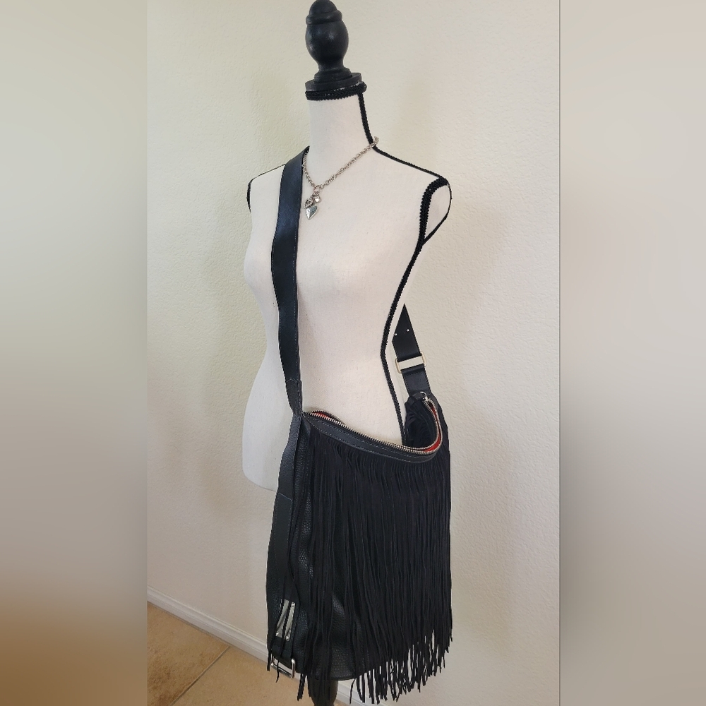 Hobo Fringe Designer bag, black/ 100% leather